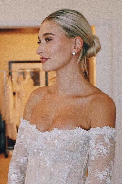 Hailey Bieber sleek bridal bun