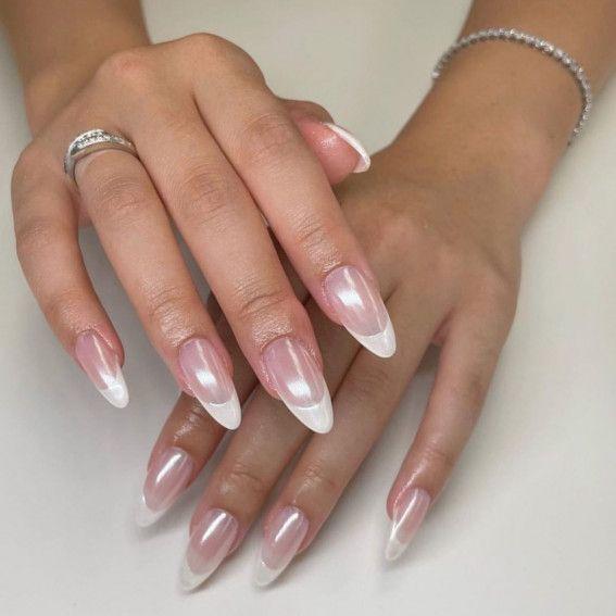 Almond shaped French tip nails