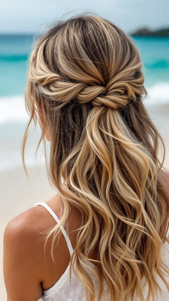 Beachy half updo with loose waves