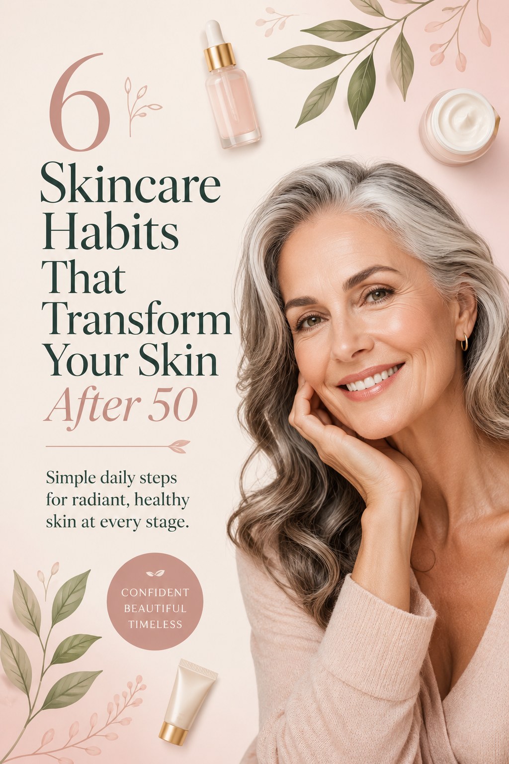 Graphic listing six skincare habits that pair well with the best moisturizers over 50