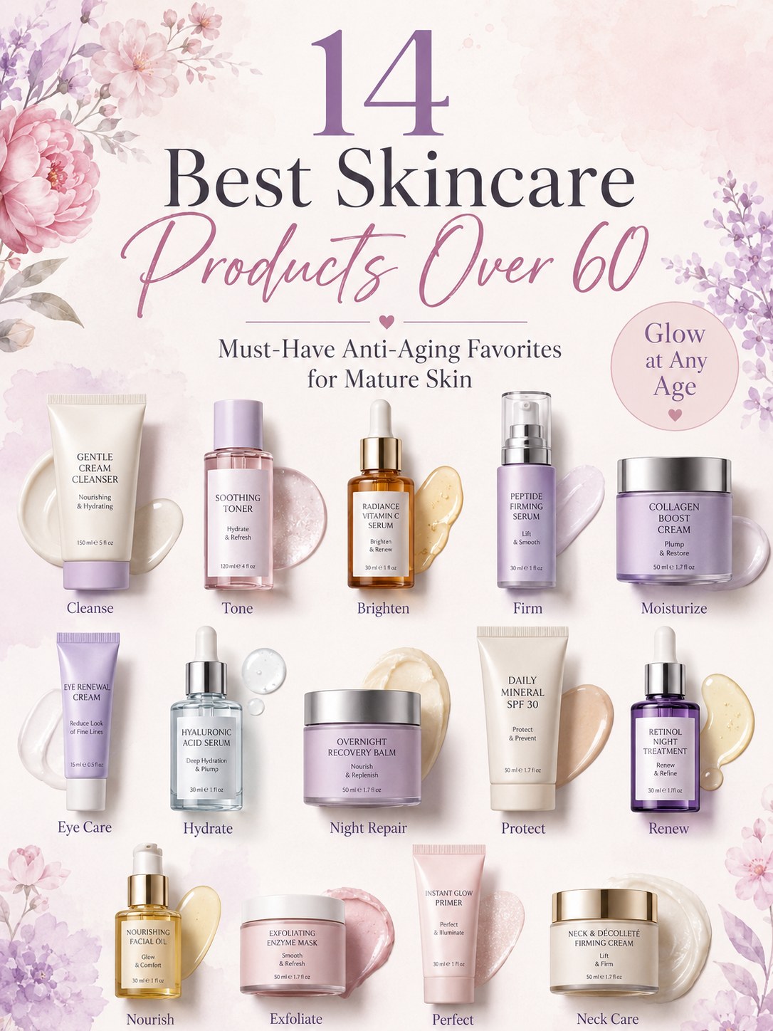 A full anti-ageing skincare edit including neck cream, among top skincare products over 60