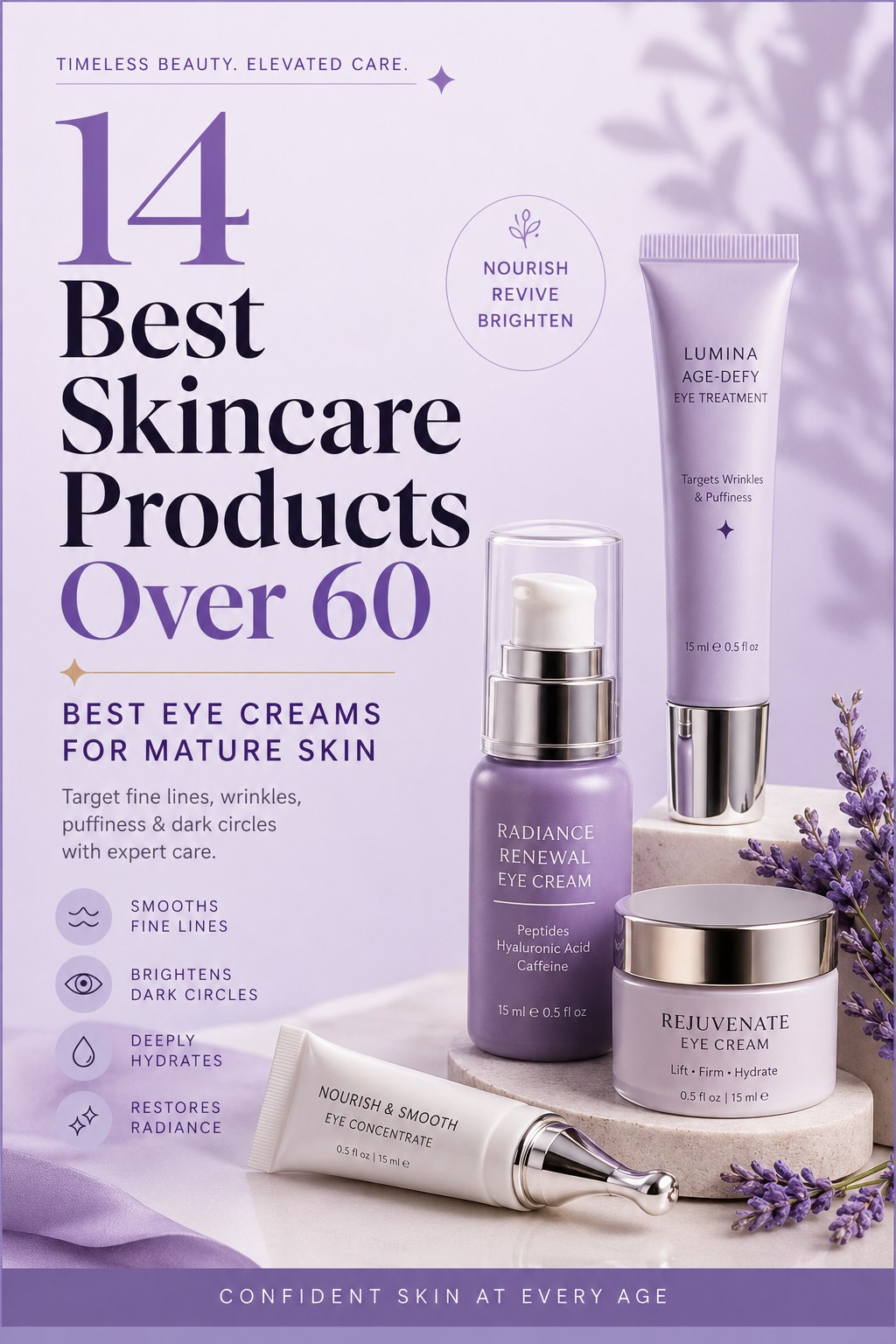A collection of eye creams from the best skincare products over 60 targeting puffiness and dark circles