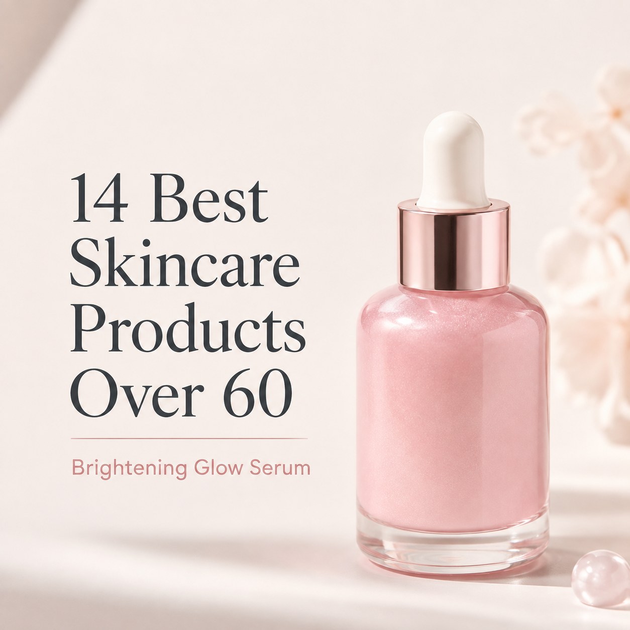 A pink brightening glow serum bottle, a glow-boosting choice among skincare products over 60