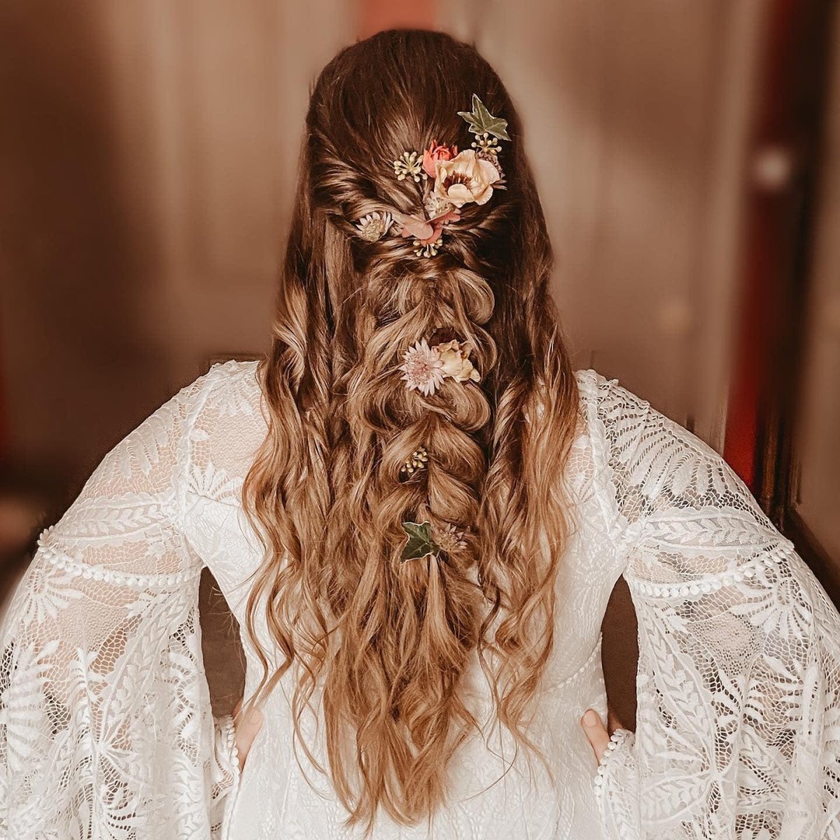Bohemian floral wedding hairstyle