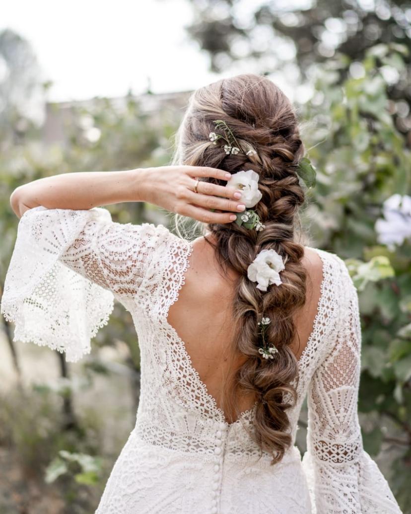 Boho braided wedding hairstyle bride