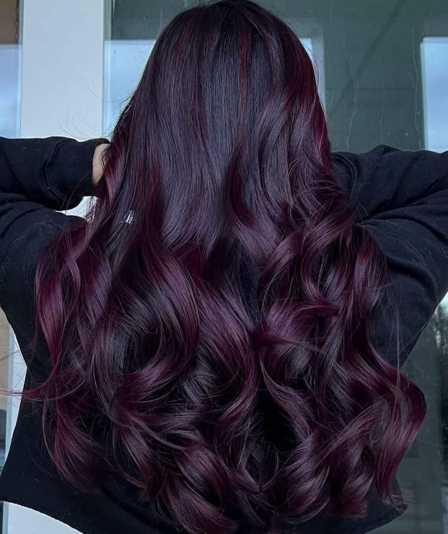 Deep burgundy hair colour