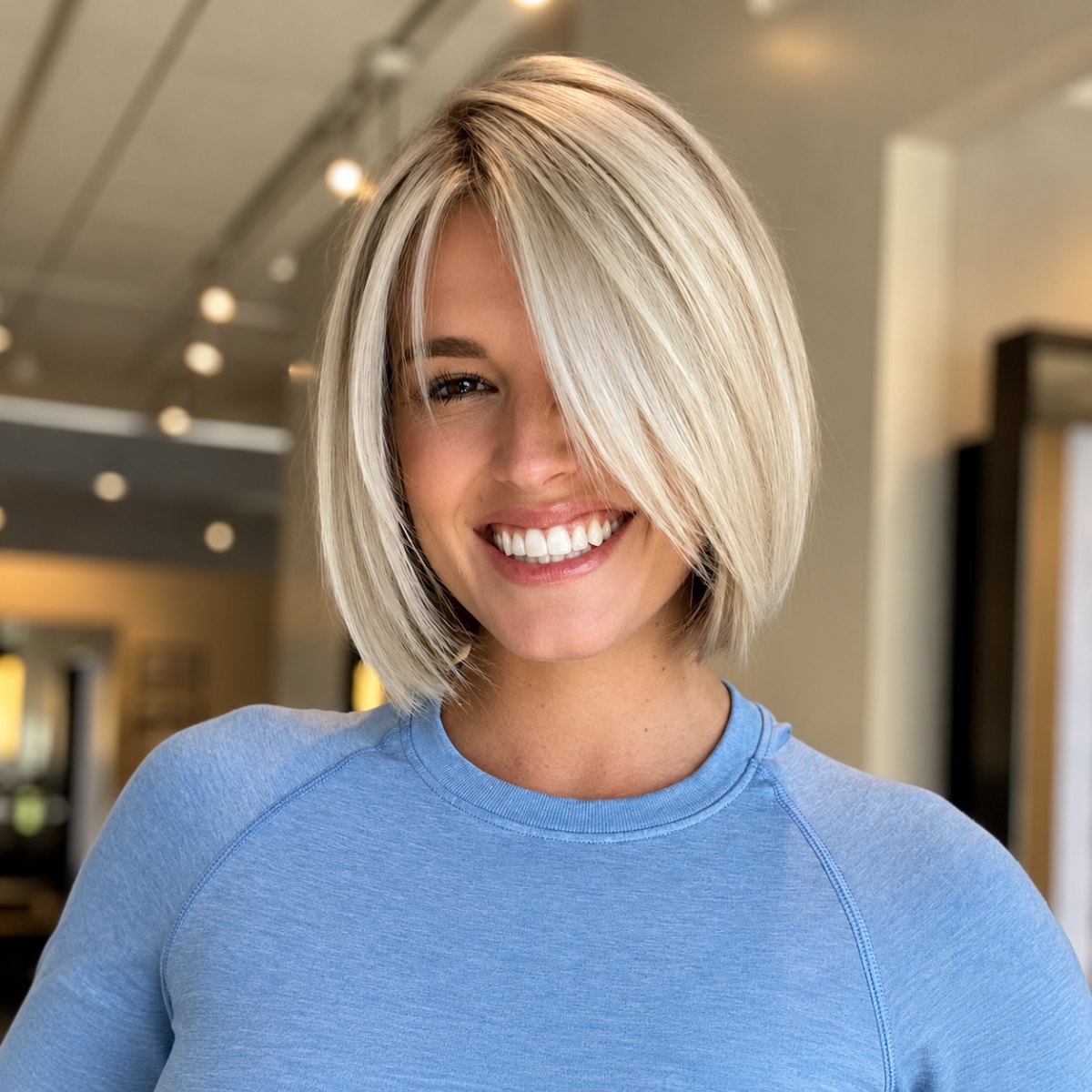 Chin length bob side part