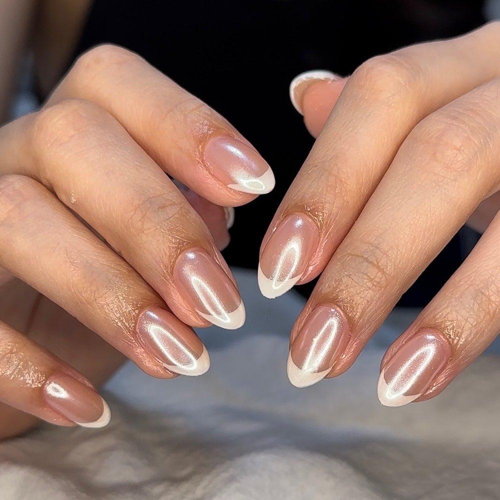 Chrome French tip manicure
