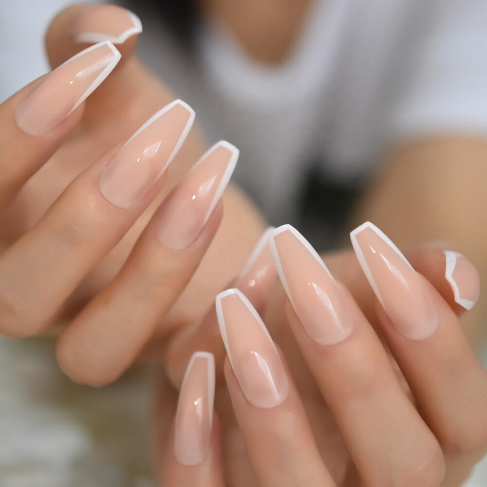 Coffin shaped French nails