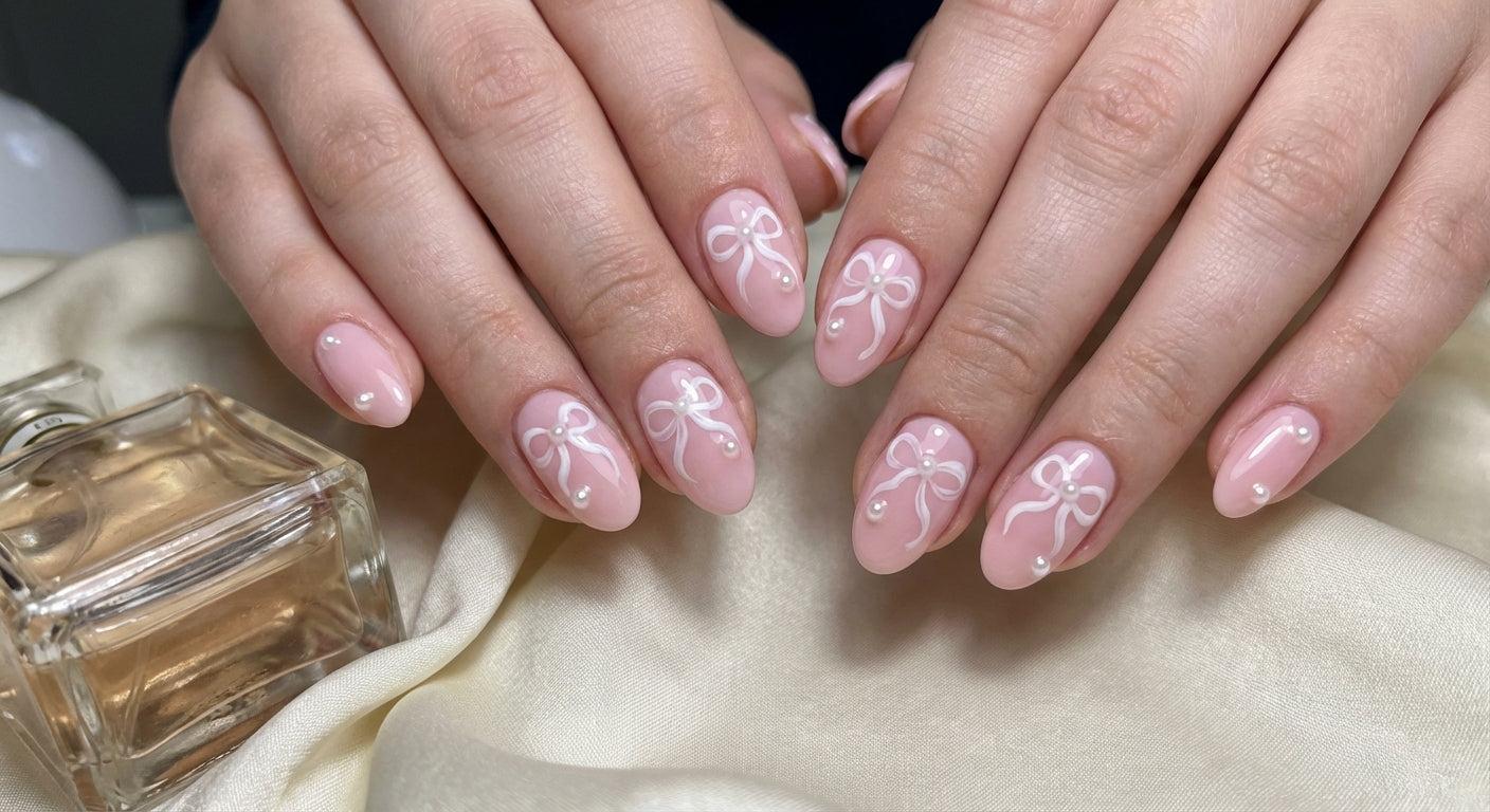 Coquette bow accent nail art