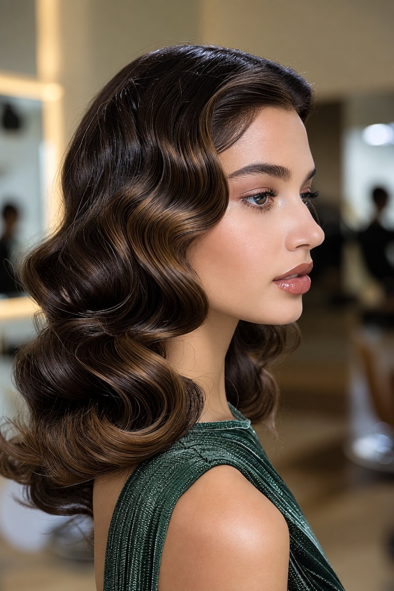 Soft vintage glamour waves hairstyle
