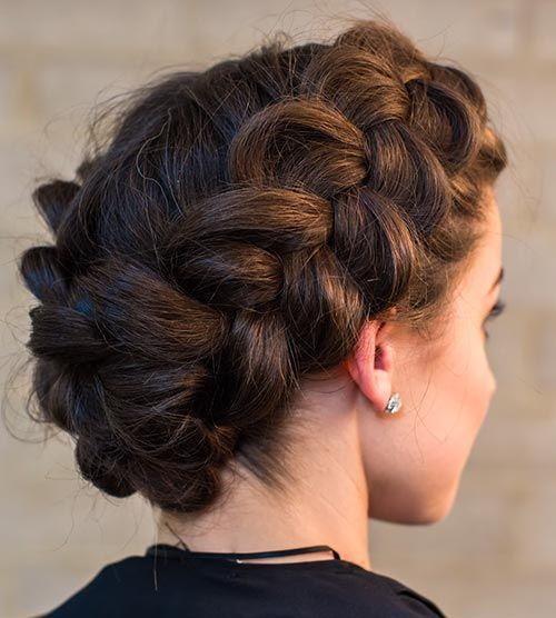 Crown braid updo around head