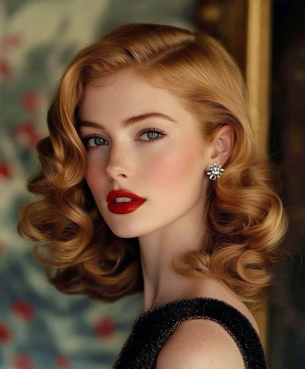 Golden brown deep side part old hollywood waves