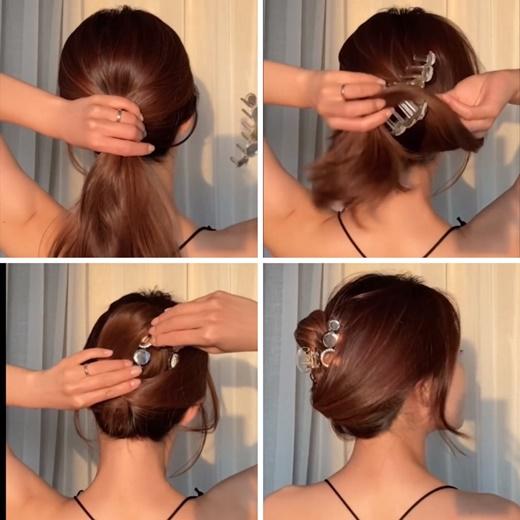Woman wearing claw clip hairstyle