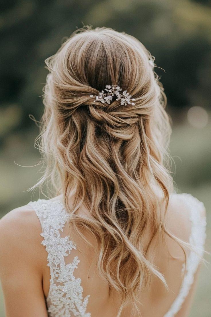 Elegant wedding half updo hairstyle