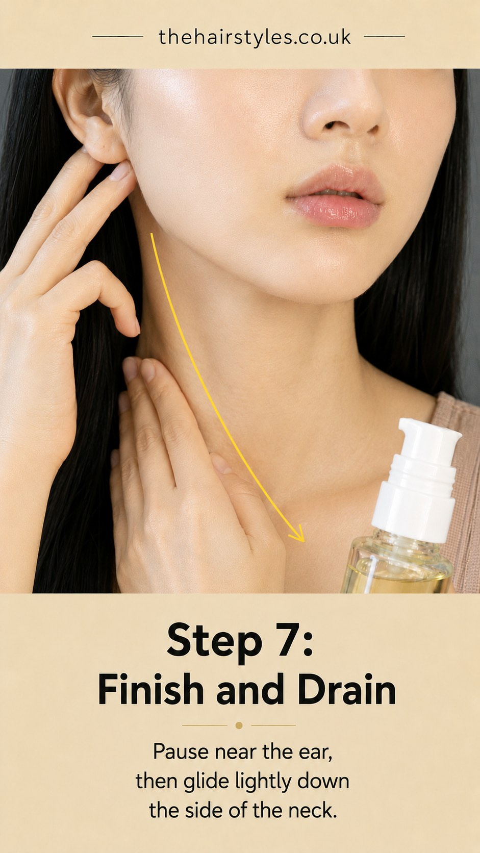 Finishing the face slimming exercise with a light drain down the side of the neck