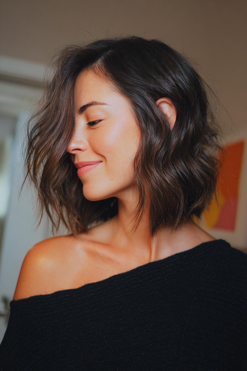 22. Fresh Hair Ideas 2026: Deep Side Part Lob with S-Bend Waves