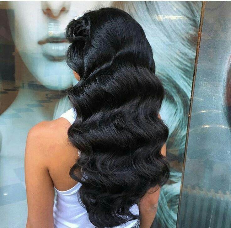 Glossy black Hollywood waves style