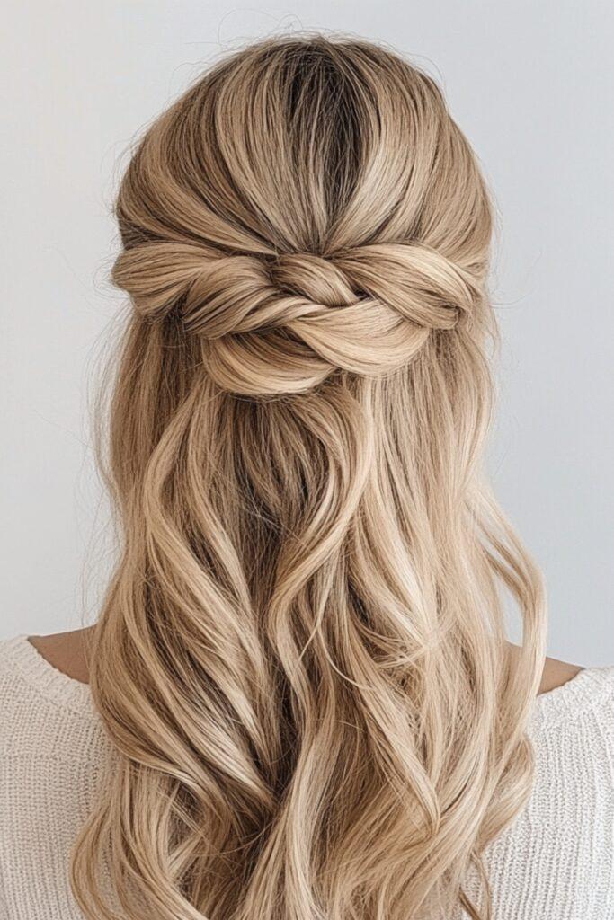 Half up half down hairstyle with waves