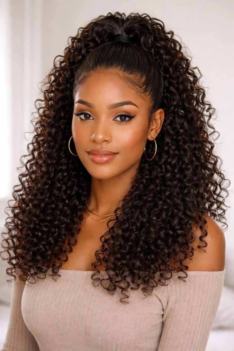 Curly hair half-up hairstyle