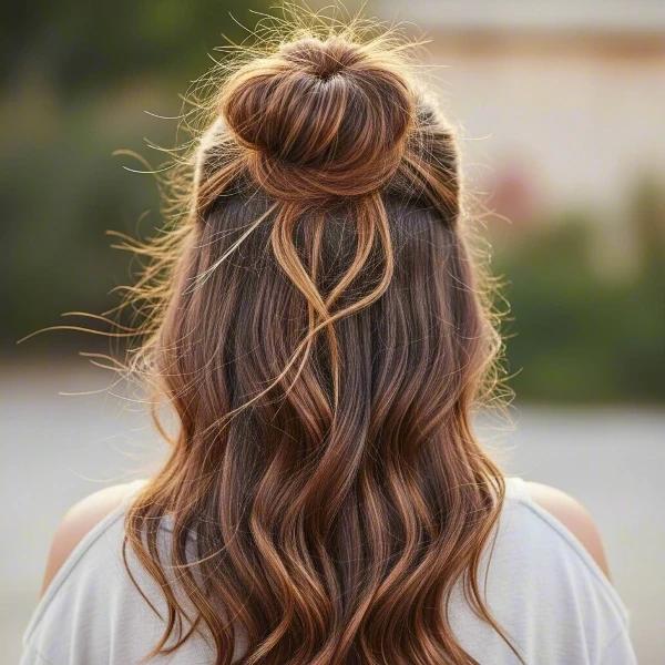 Half-up hairstyle with bun