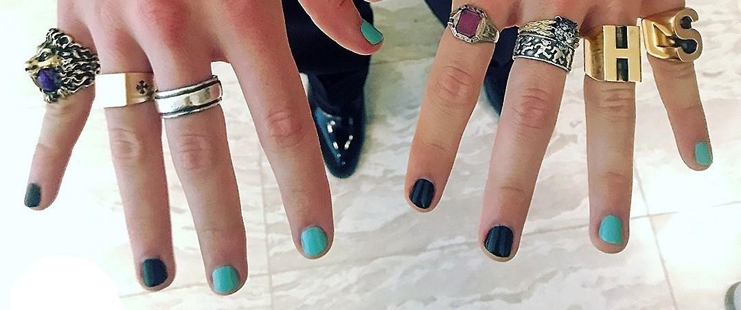 Colour block Harry Styles nails