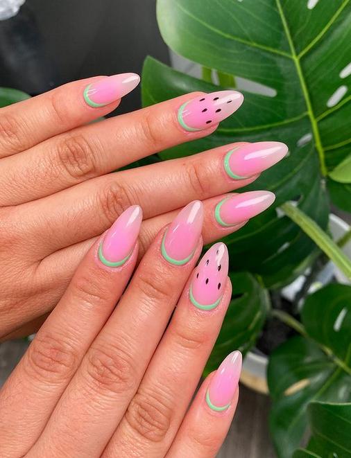 Watermelon Sugar themed nail design
