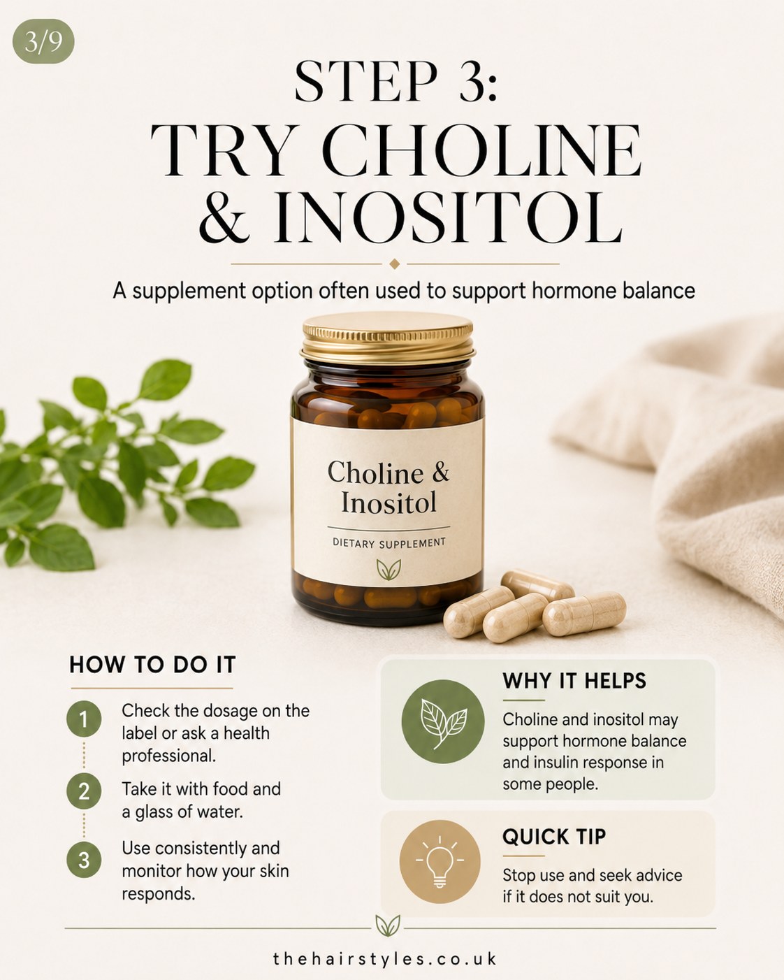 Jar of choline and inositol supplement capsules used as a hormonal acne remedy option