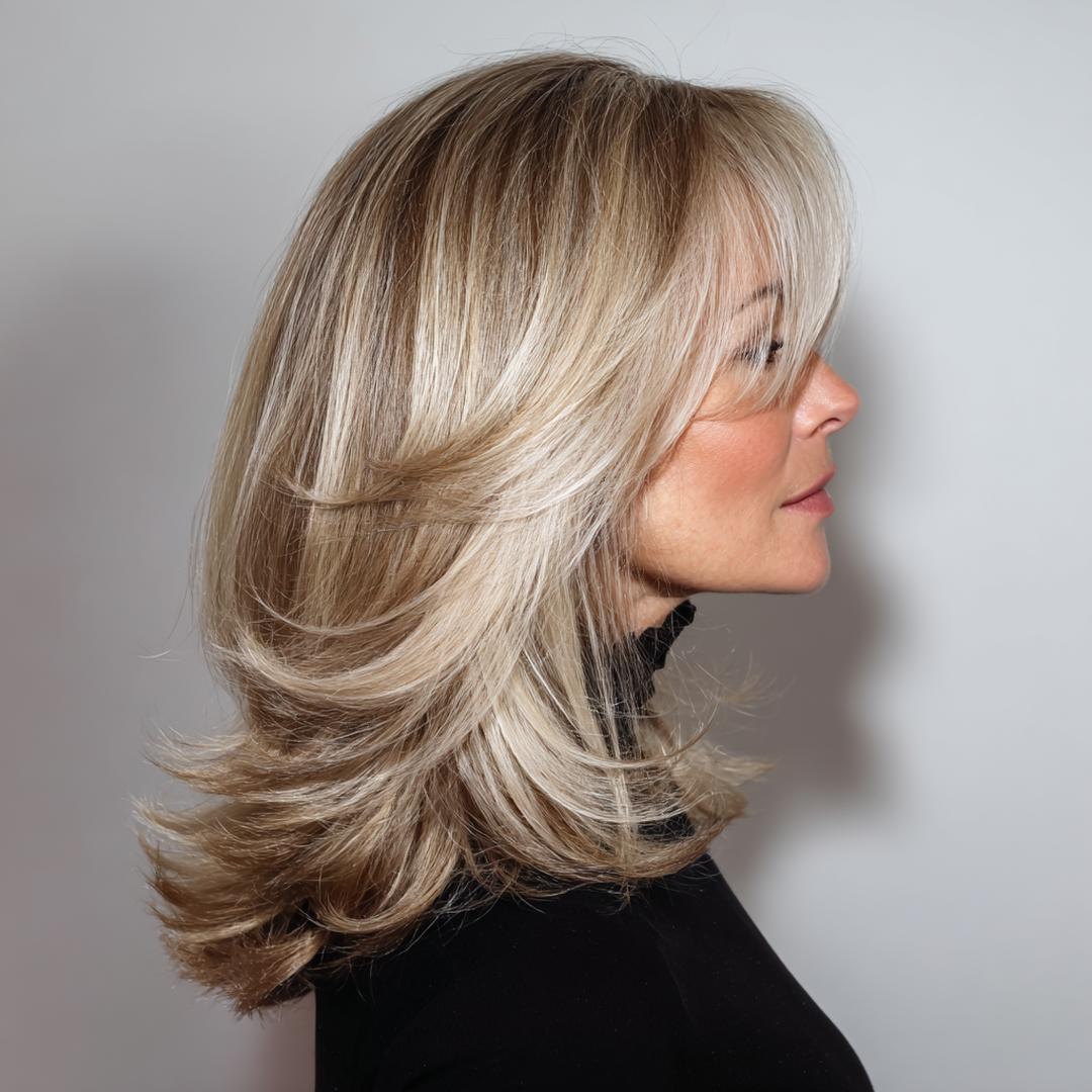 Layered Ash Blonde Curtain Bangs