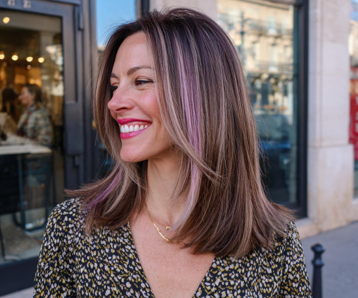 Straight Brown With Purple Highlights