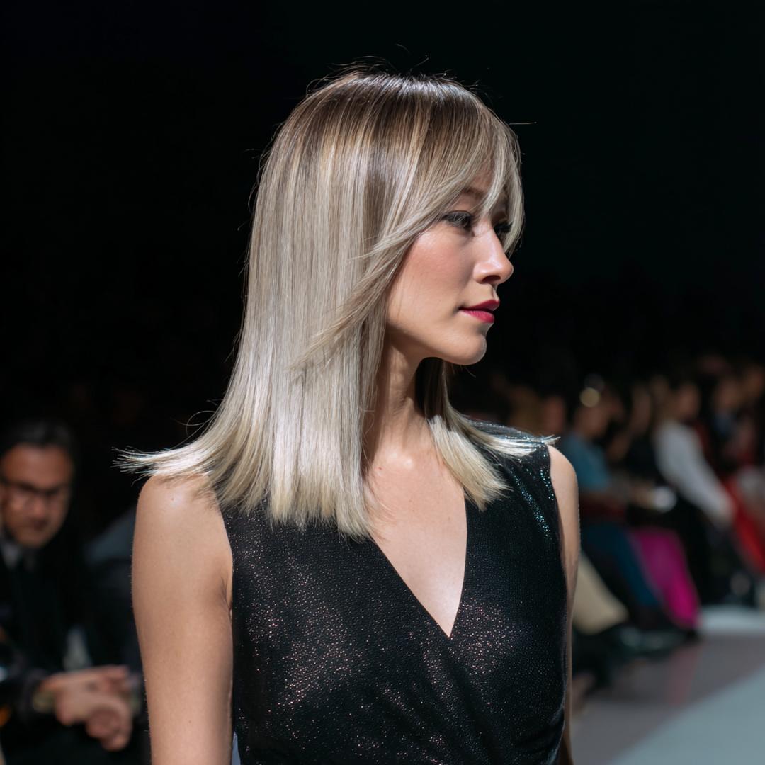 Platinum Lob With Bangs