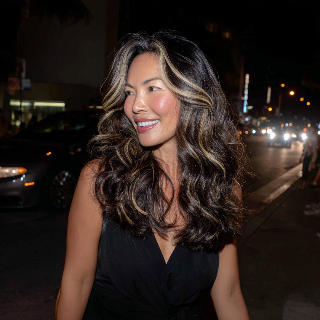 Long Dark Waves Blonde Streaks
