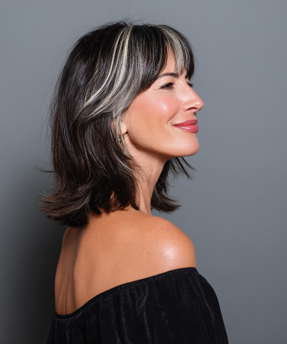 Dark Shag Fringe Blonde Streak
