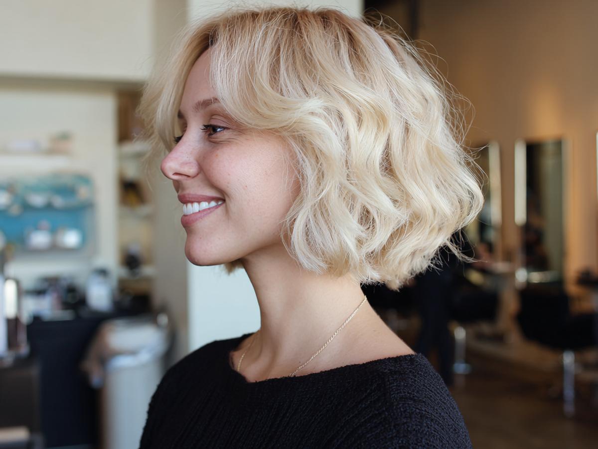 Textured Wavy Blonde Bob