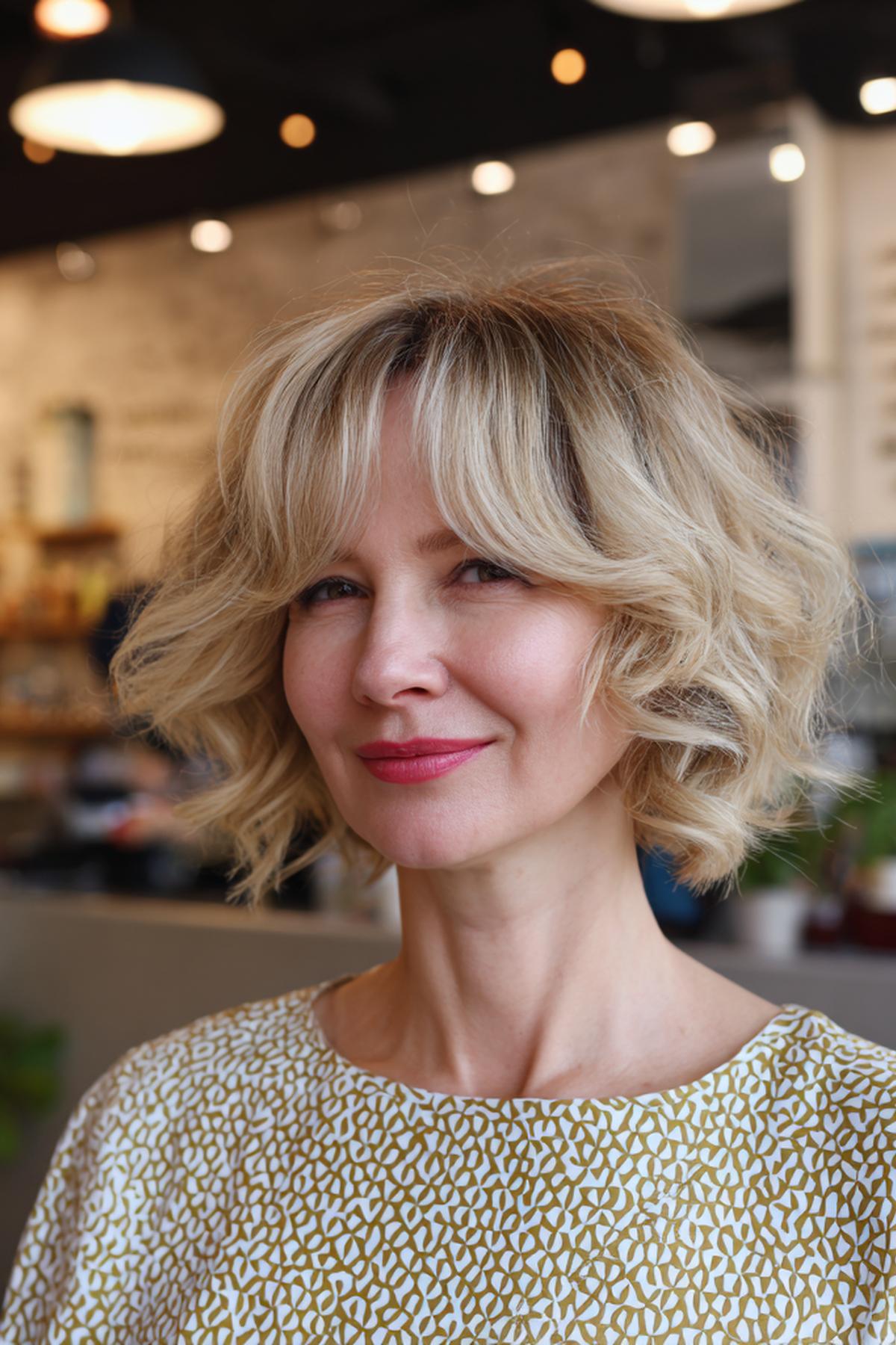 Wavy Blonde Bob With Bangs