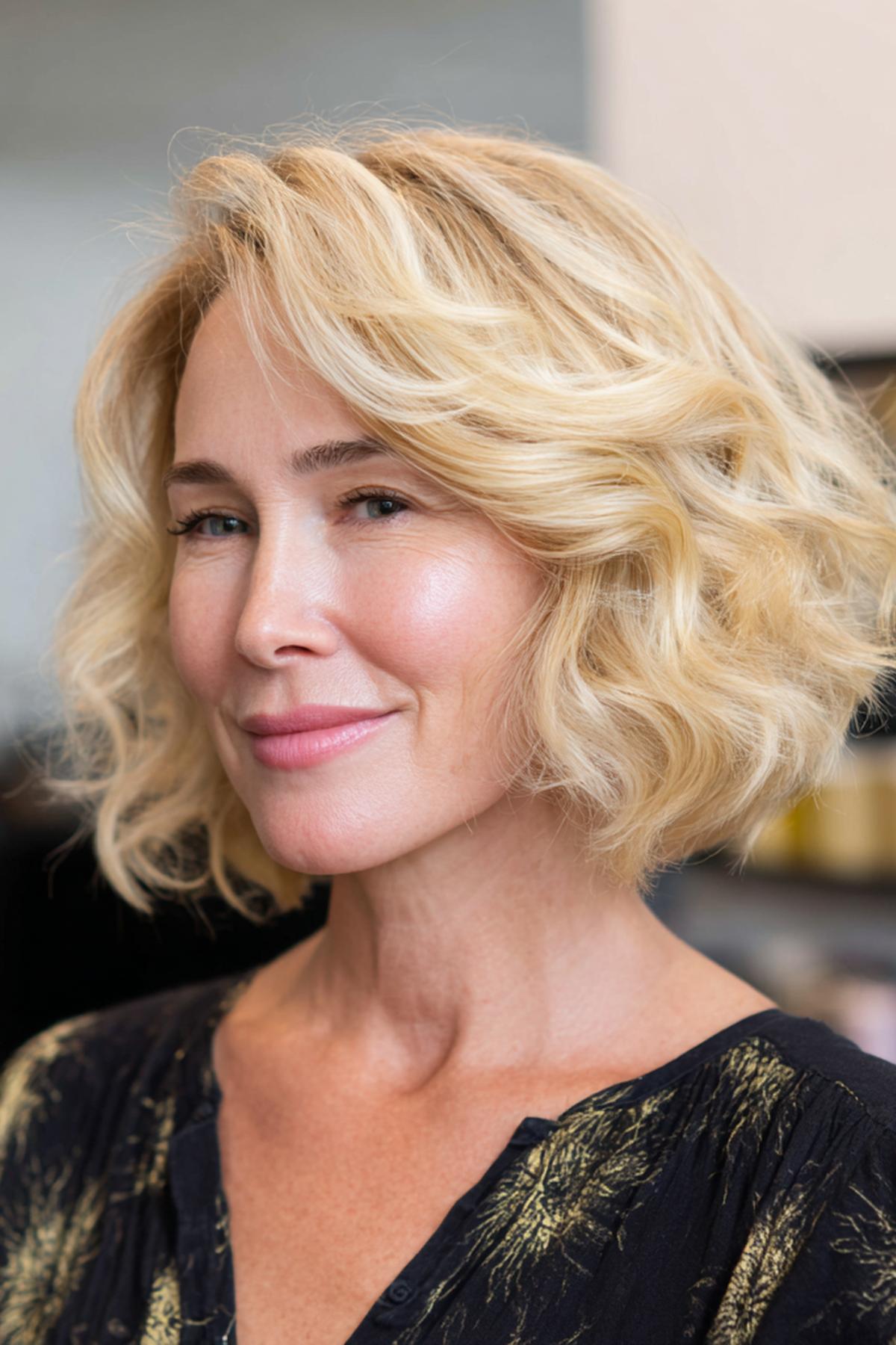 Loose Wavy Blonde Bob