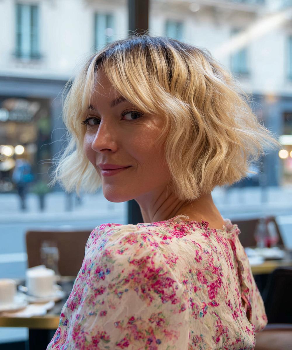 Tousled Blonde Bob With Fringe