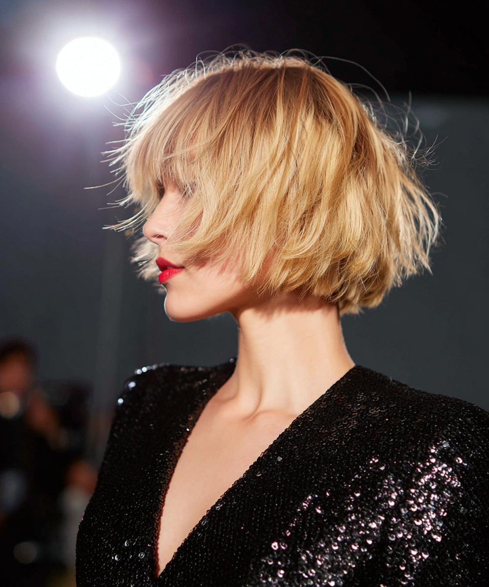 Textured Blonde Bob With Bangs