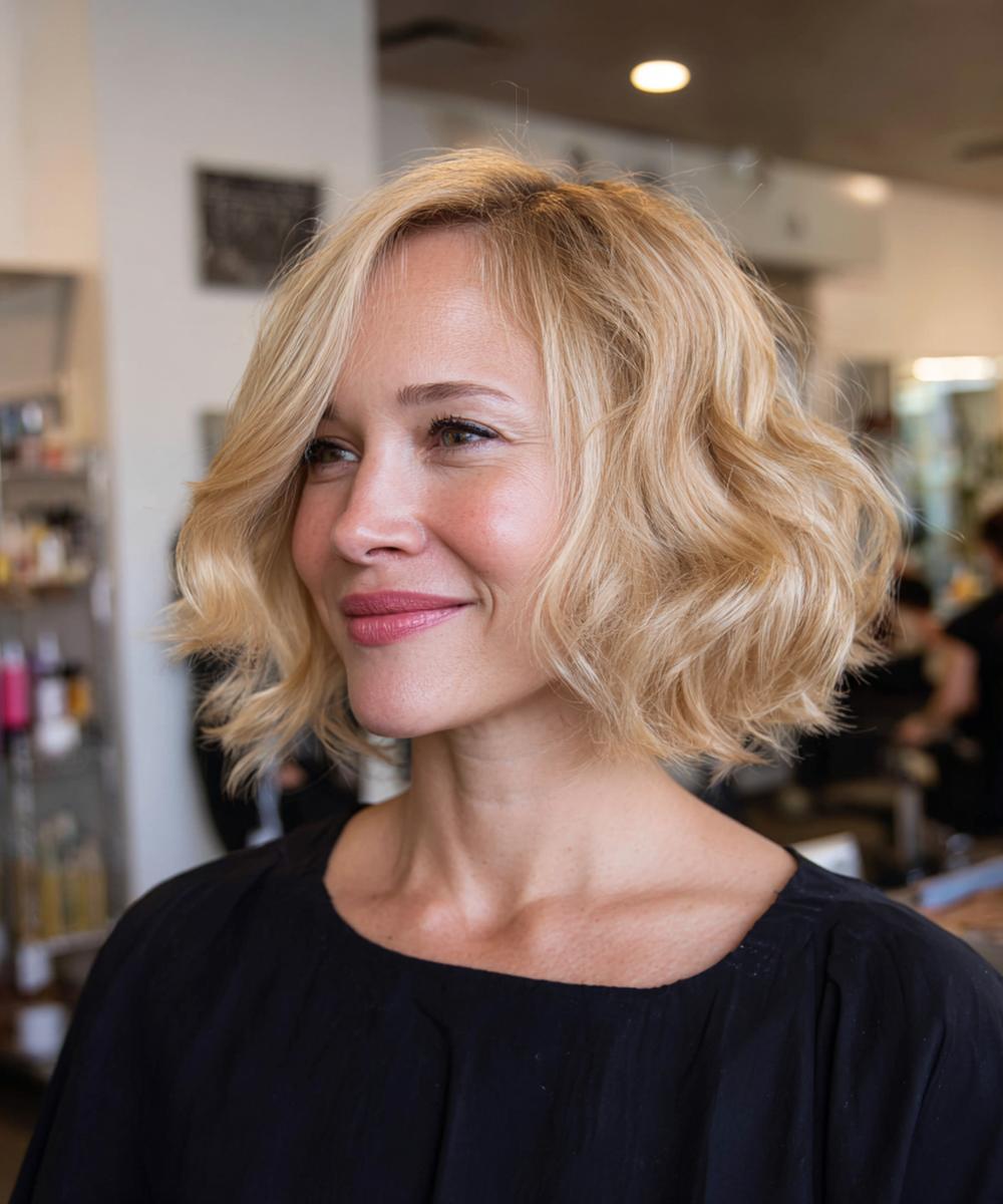Wavy Blonde Bob Side Part