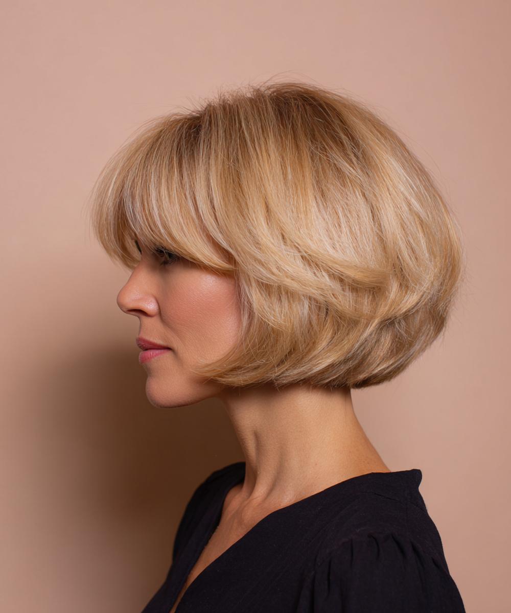 Voluminous Blonde Bob Curtain Bangs