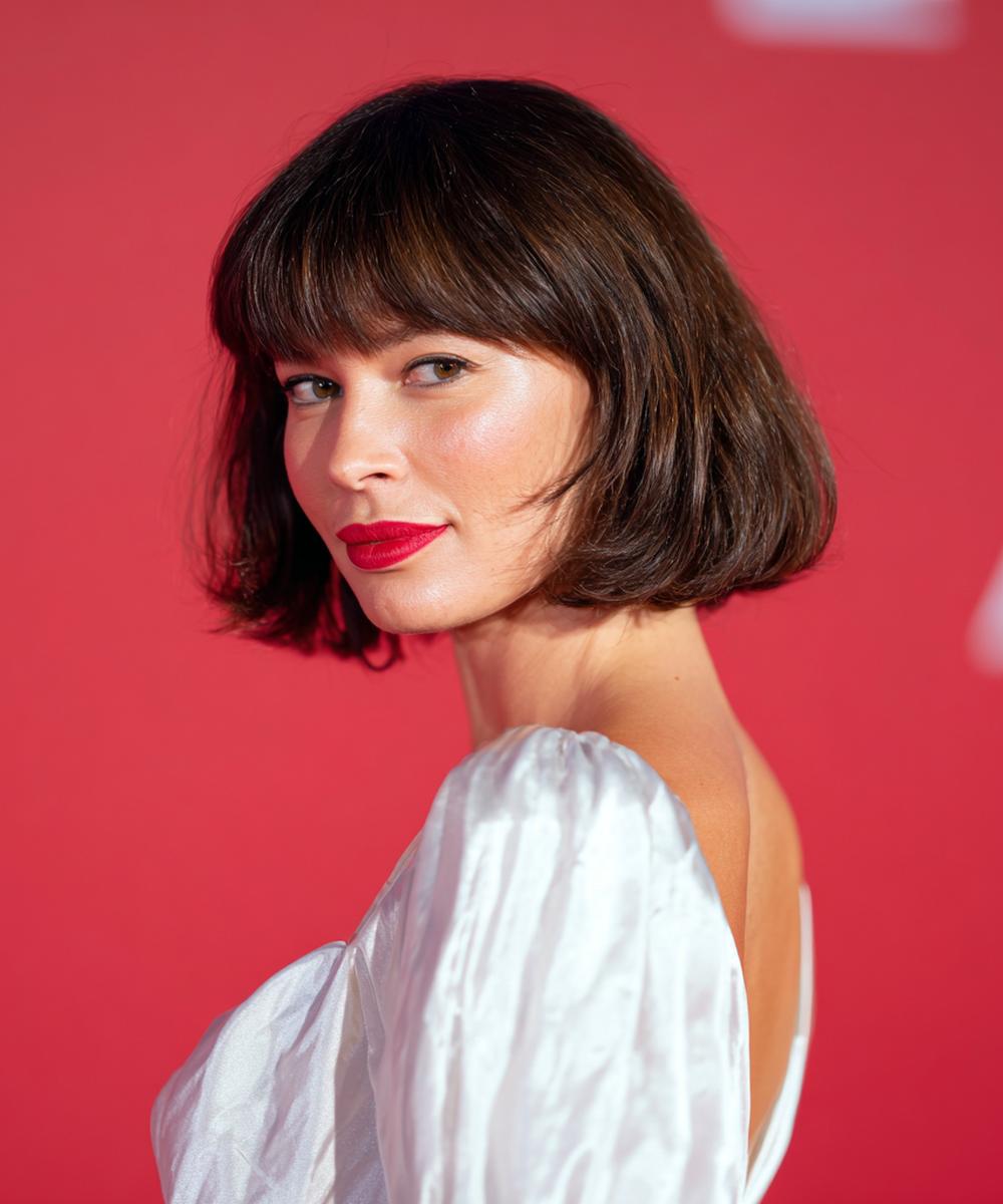 Sleek Brunette Bob With Fringe