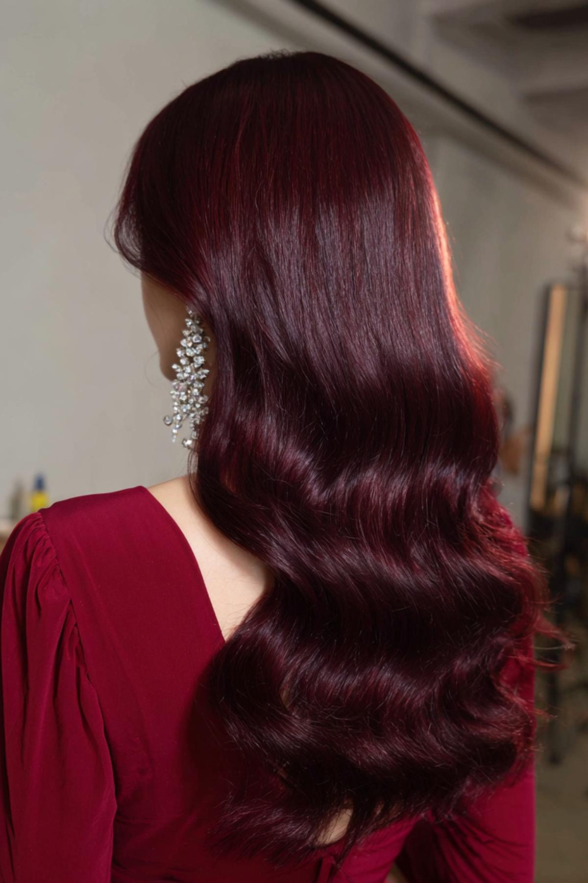 Long Burgundy Soft Waves