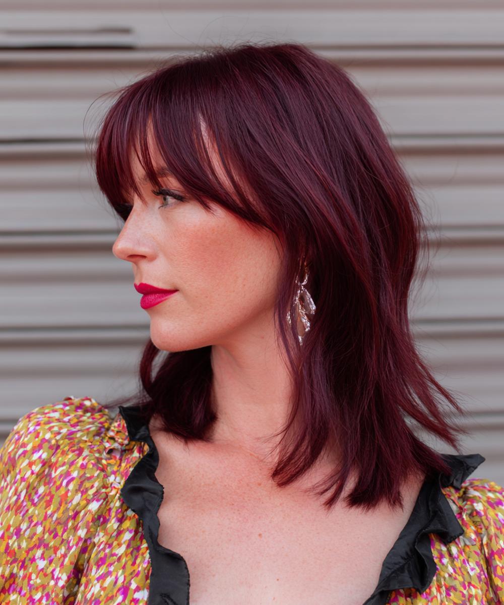 Burgundy Shag With Bangs