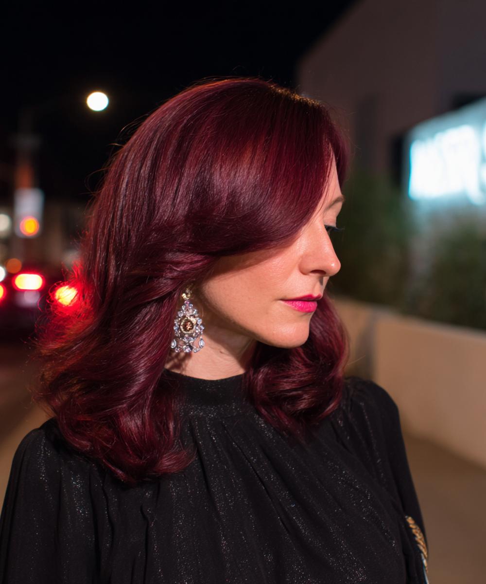 Side-Parted Burgundy Waves
