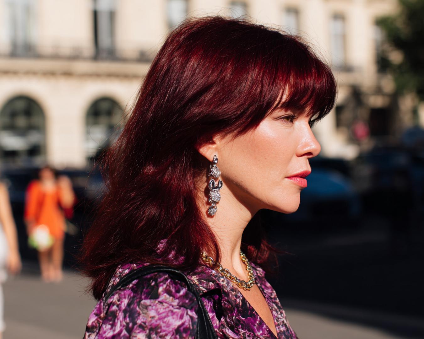 Burgundy Midlength With Bangs