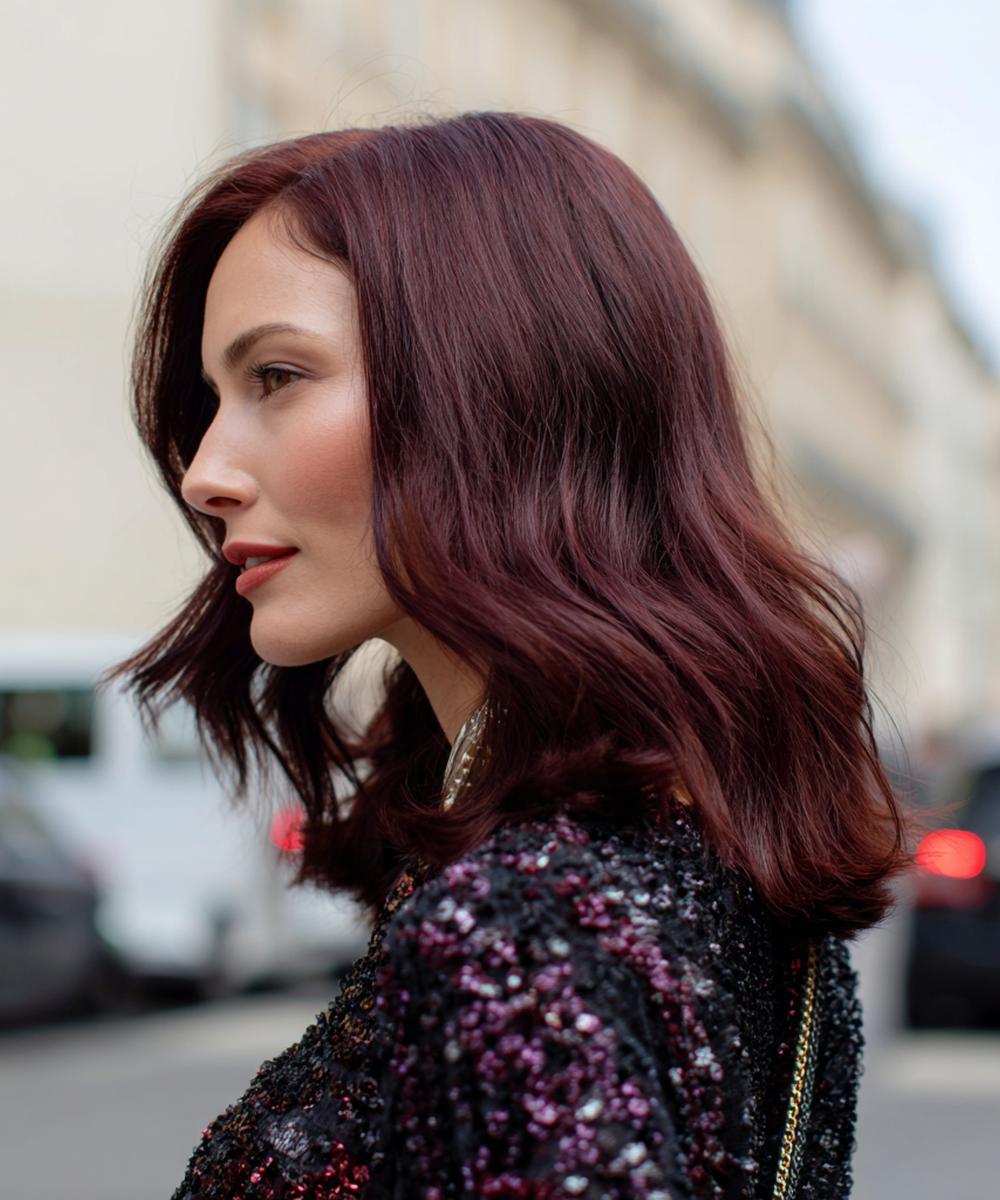 Burgundy Wavy Medium Length