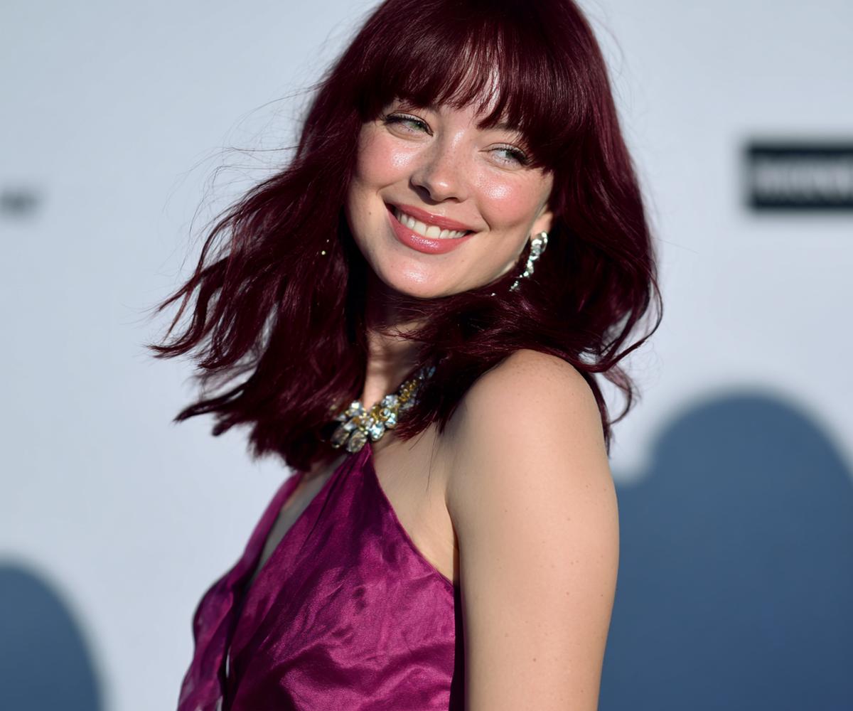 Burgundy Wavy Hair With Bangs