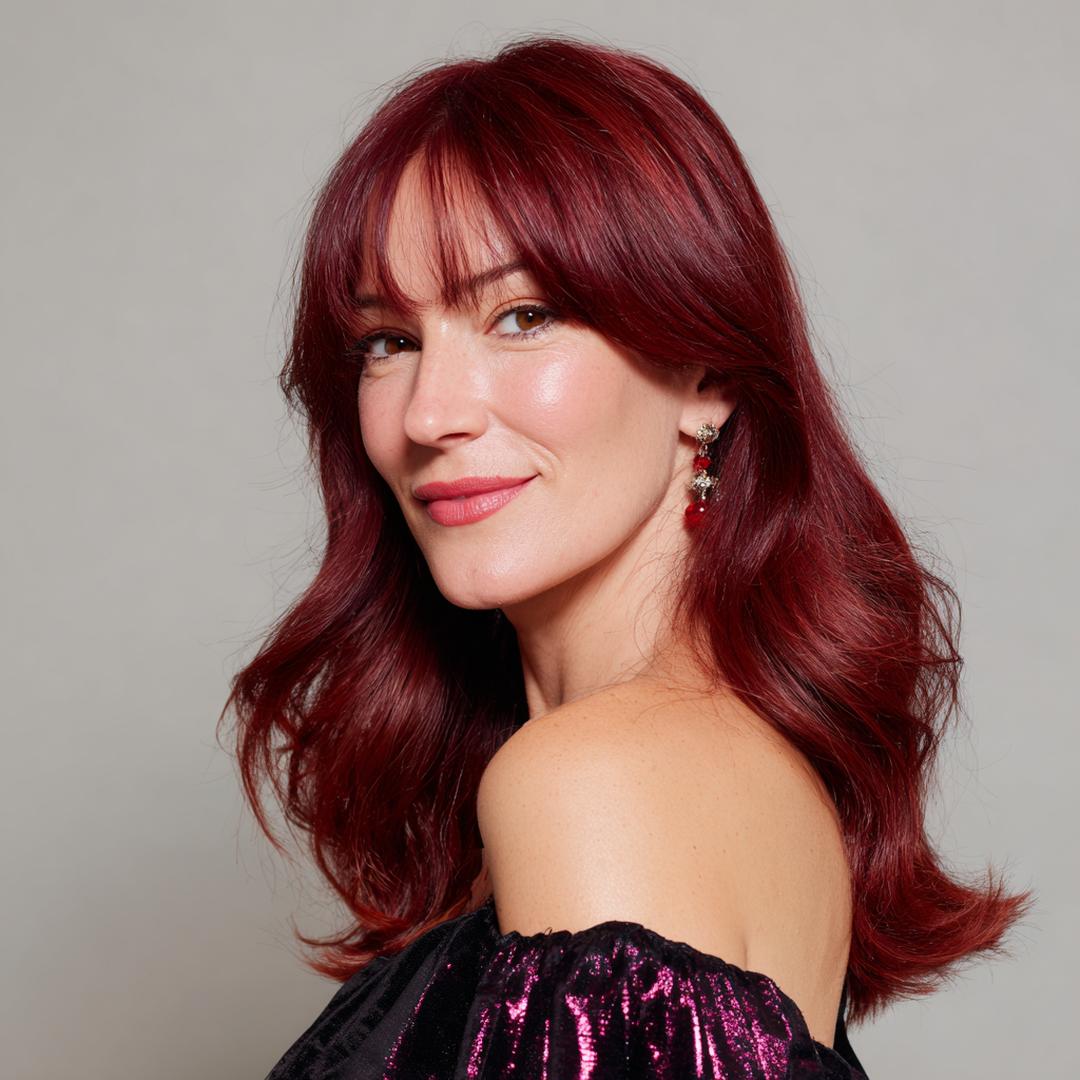 Cherry Layers With Curtain Bangs