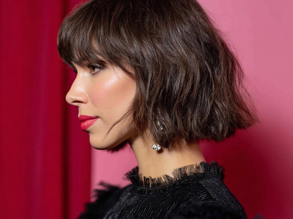 Textured Brown Bob With Bangs