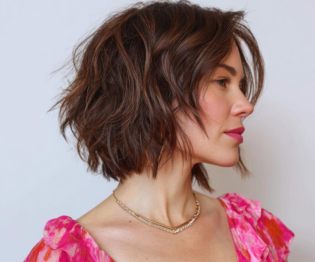 Tousled Brunette Choppy Bob